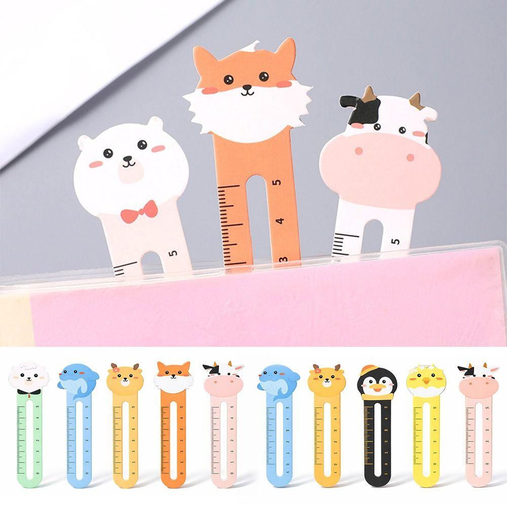 50pcs Creative Cartoon Animal Bookmarks Card Mixed Pattern Paper Book Clip Dual-use Stationery Ruler Bookmarks Student Supplies