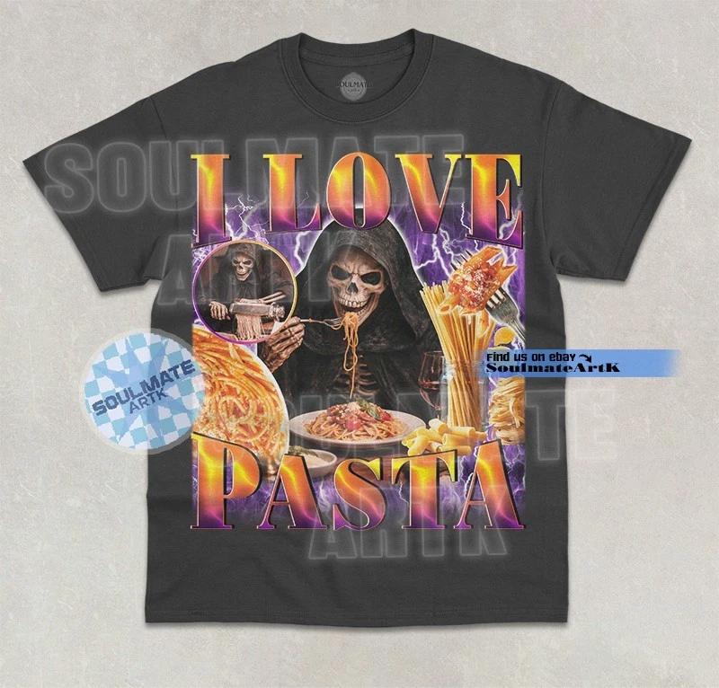 I Love Pasta T-Shirt Funny Skeleton Meme Bootleg Pasta Lover Graphic Shirt M