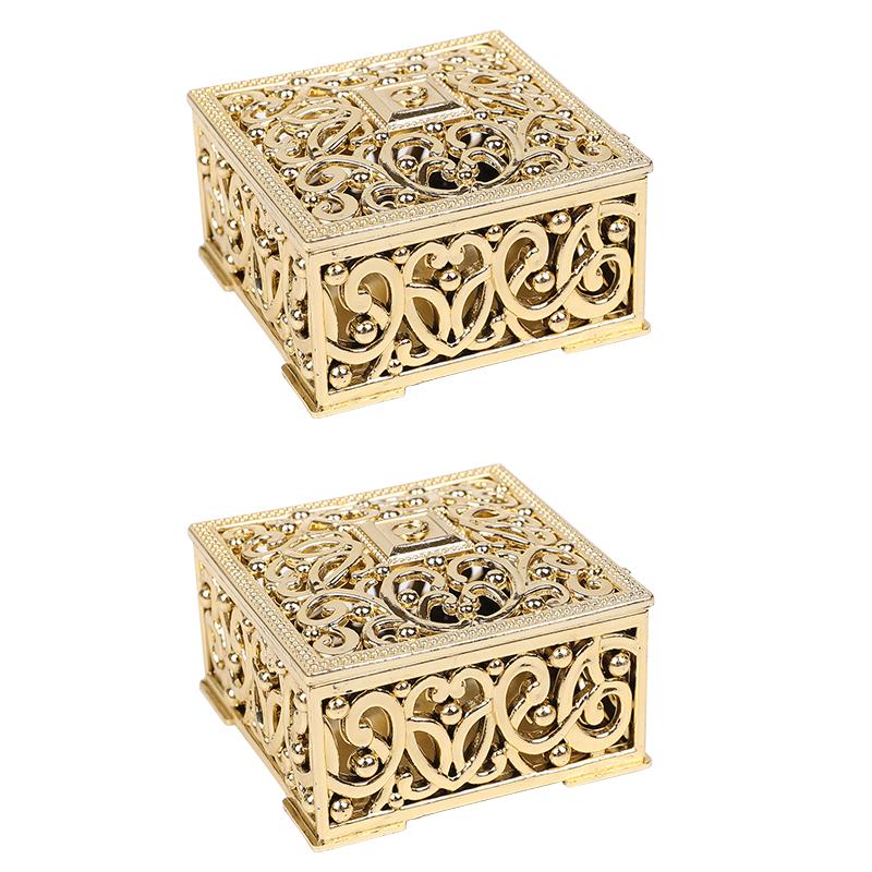 2pcs Mini Treasure Jewelry Storage Box Hollow Gold Foil Candy Gift Treat Boxes Wedding Birthday Party Favors Souvenir Home Decor