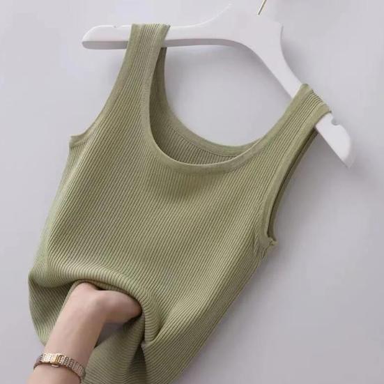 Women Vest Round Neck Sleeveless Slim Fit Tank Tops Solid Color Ribbed Lightweight Sports Gym Vest Daily Wear