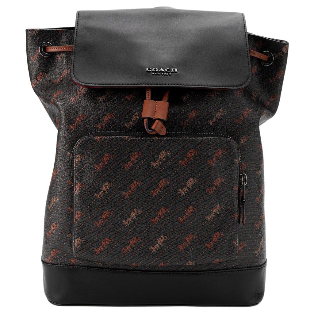 Coach Turner 30 Monogram Print Flap Drawstring Large Capacity Leather Backpack Men Backpack Brown Black C4135-QBDF5