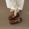 2025 Summer New French Hollow Shallow Mouth Flat Heel Soft Sole Non-slip Word Belt Niche Comfortable Shallow Mouth Single Shoes