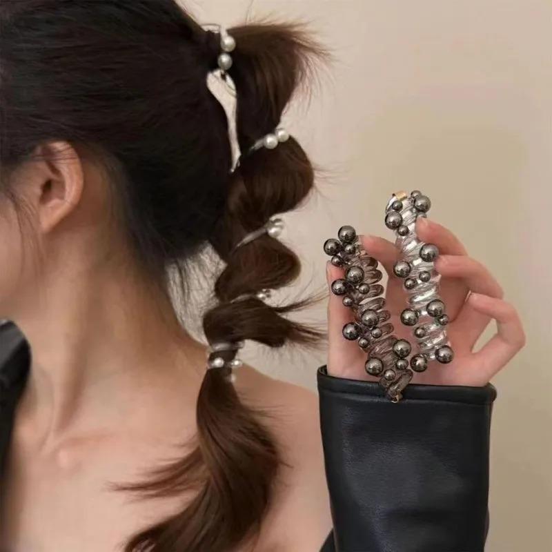 Gedrehtes Haar Draht Pony Haar Draht Perle Telefonkabel Elastische Haarbänder Elastische Spirale Haargummis für Frauen Mädchen Pferdeschwanzband