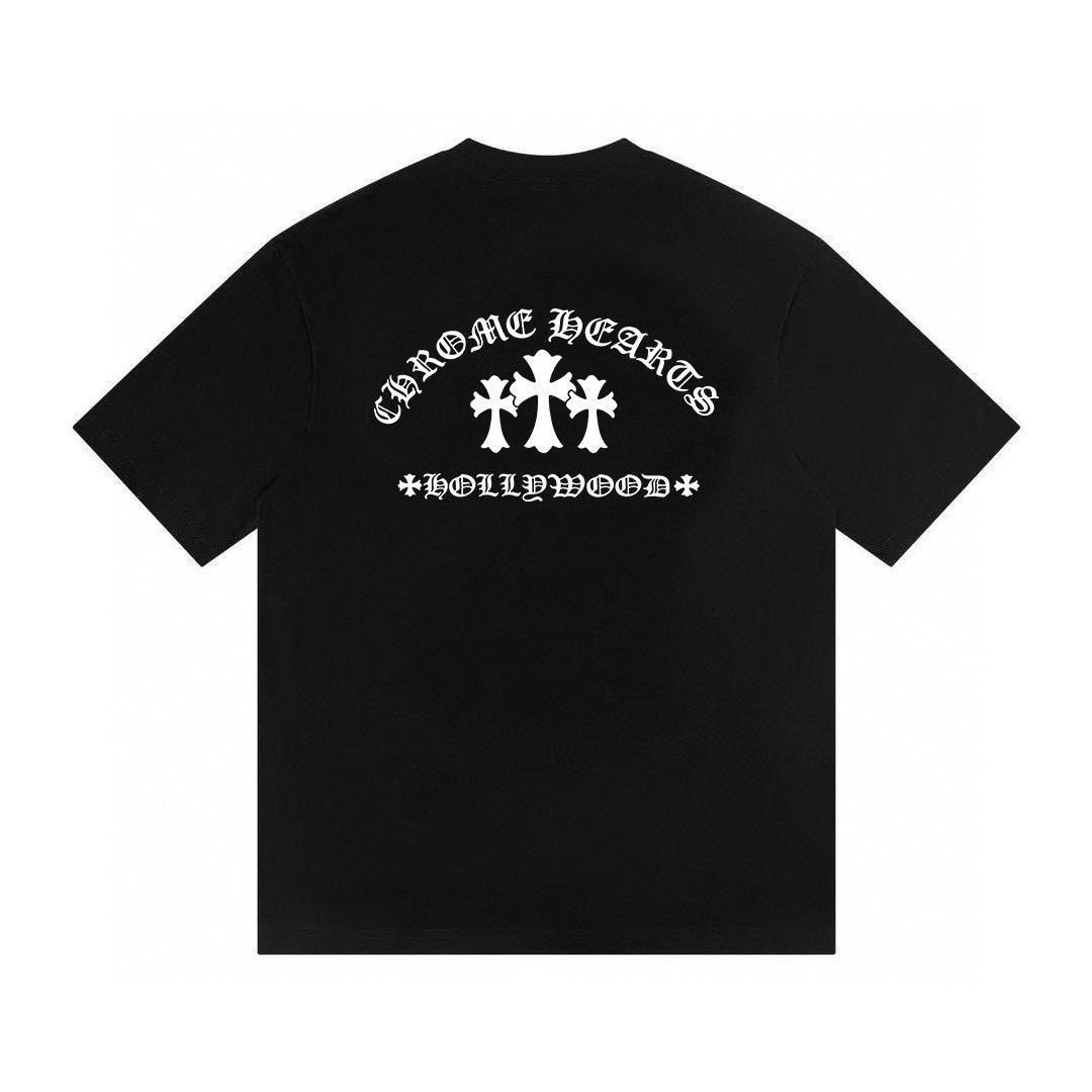 

T28 CHROME HEARTS 2026 Summer New High Quality Cotton Round Neck Loose Large Size Men s and Women s T-shirt Couple T-shirt S чорний