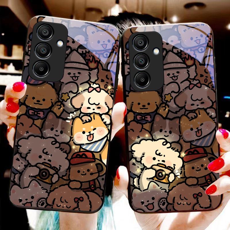 Glowing Kitten For Samsung Galaxy A15 5G 54 4G 51 50 24 35 90 71 12 51 53 52S 80 22 34 Black Tempered Glass Phone Case