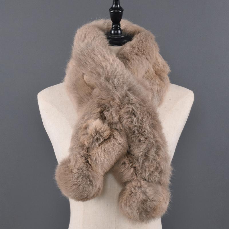 Natural Fur Scarf Winter Women Warm 100%Genuine Real Rex Rabbit Fur Scarf New Fashion Russia Lady Real Fur Shawl Pompom