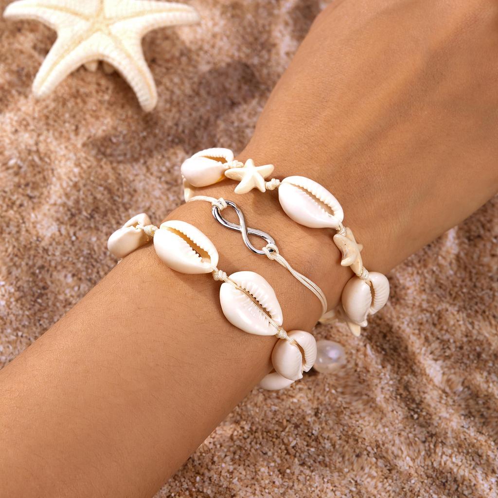 3 Pcs Luxury Handmade Bracelet Set for Women Natural Cowrie Shell Starfish Charms Adjustable Braided Rope Summer Beach Jewelry