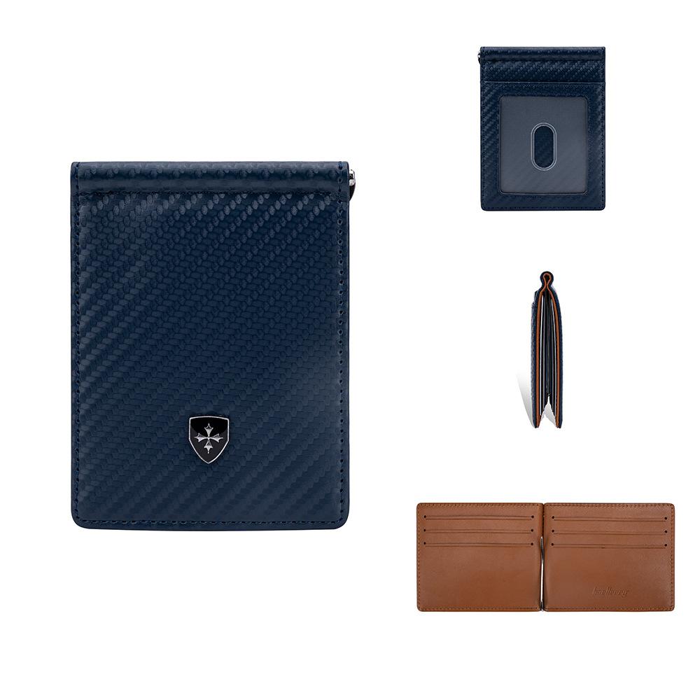 

Мужской двойной держатель для визиток с защитой RFID, магнитная защита, короткий кошелек, ручной работы из углеродного волокна, портмоне синий