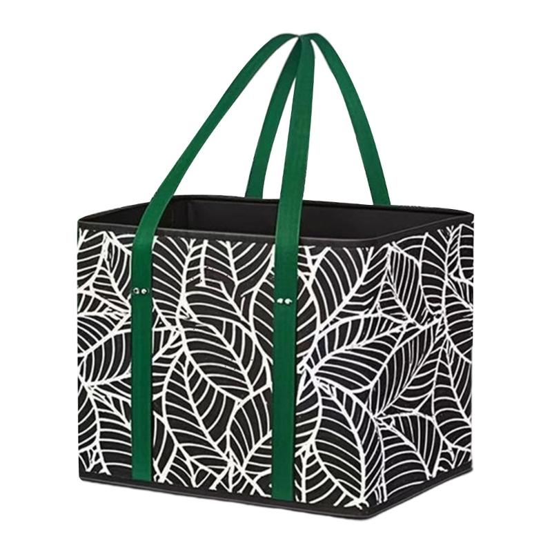 Portable Nonwoven Shopping Basket Foldable Storage Bin With Florals Design For Home Organization Picnic Essential