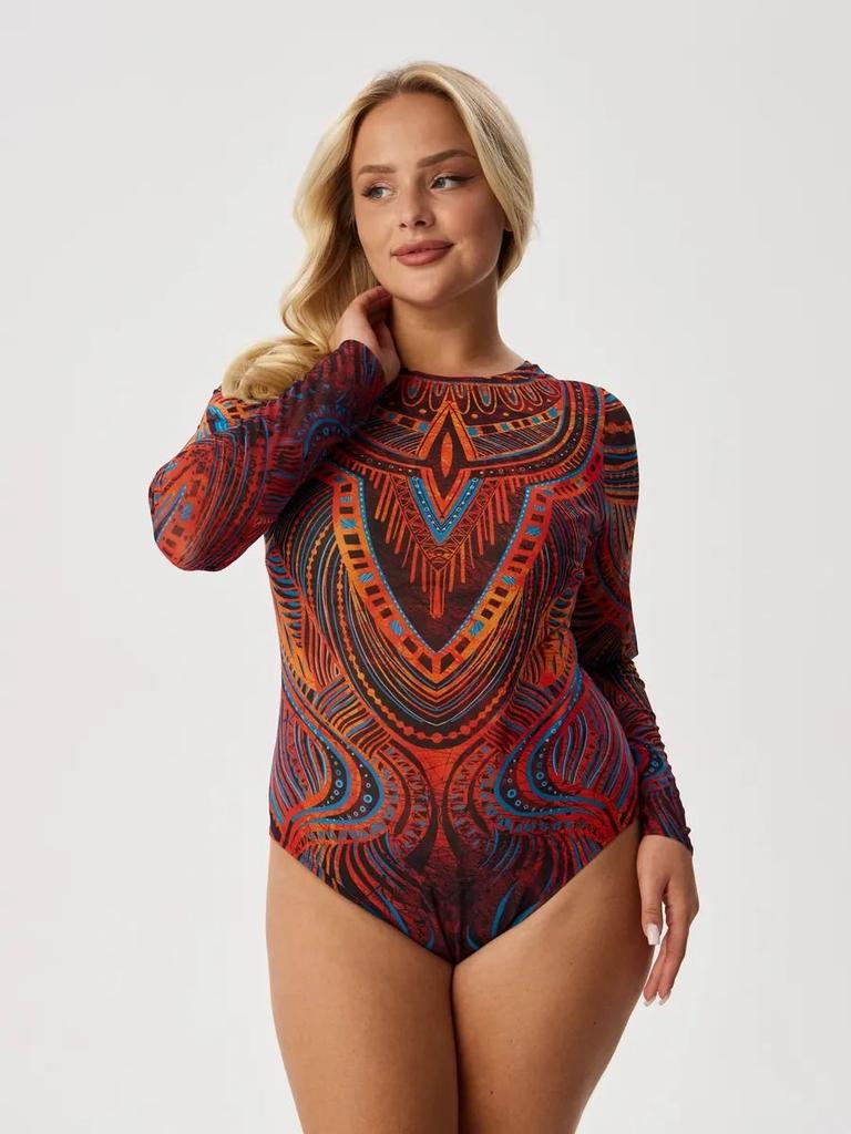 Mesh Sun-protective One-piece Swimsuit, Long-sleeved Sun-protective Swimwear