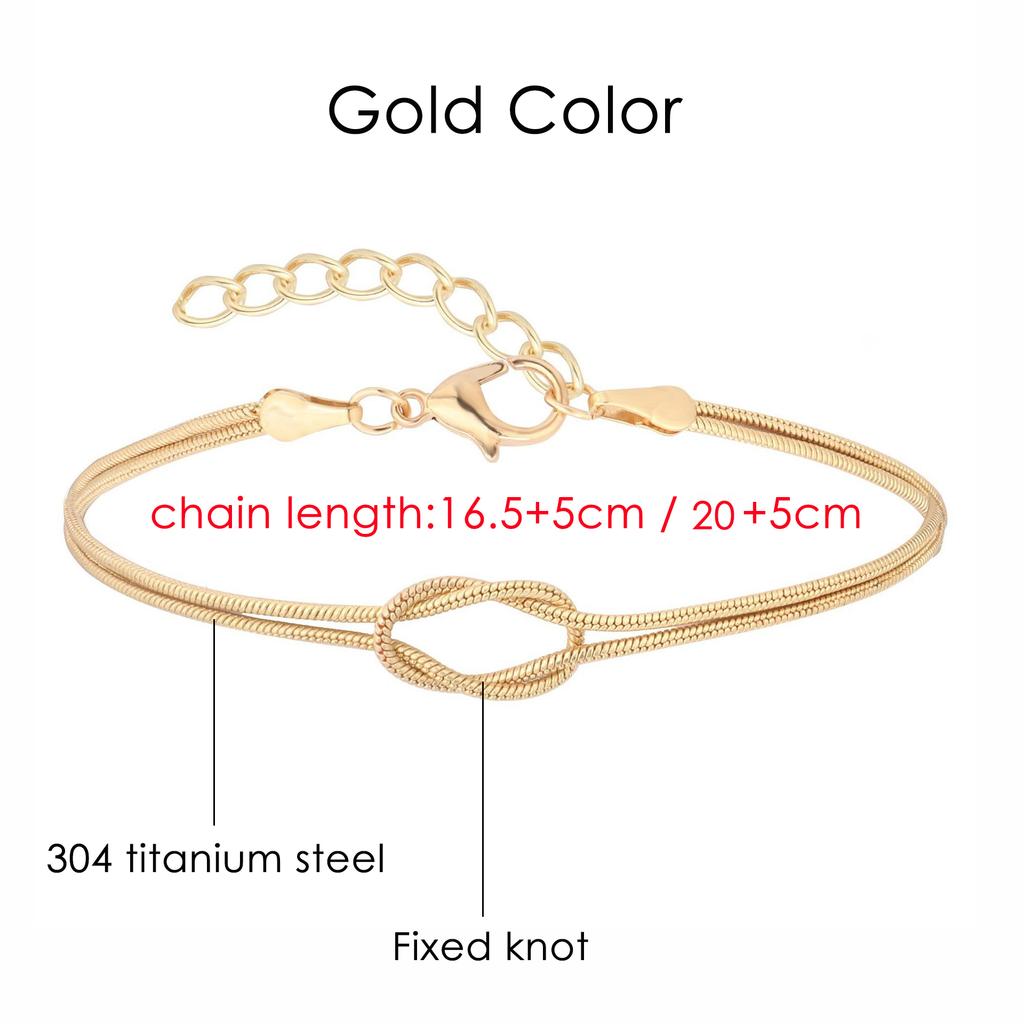Knotted Snake Chain Bracelet For Couple Stainless Steel Gold Color Handmade Knot Hand Accessories Valentine's Day Jewelry Gifts