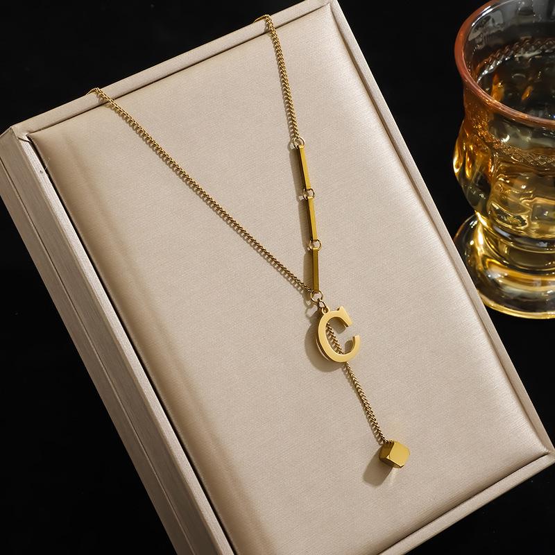 High-End Women's English Letter Necklace - 2026 Clavicle Chain with 26 Niche Tassel Pendants In Titanium Steel