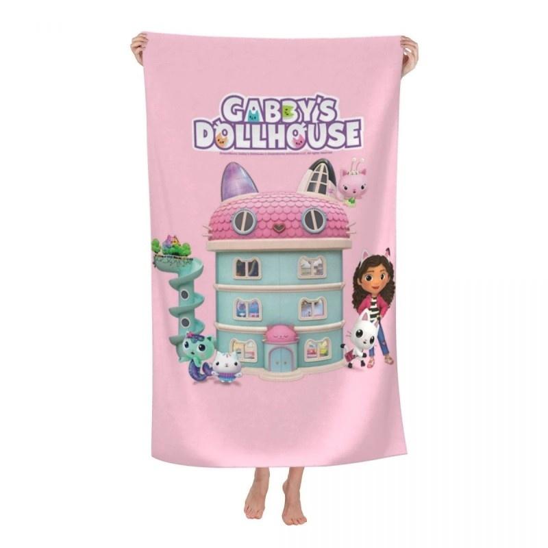 Gabby's Dollhouse Bath Towel 3D Printed Microfiber Soft Water Absorbing Breathable For Girl Kids Decorative Cartoon Beach Towel