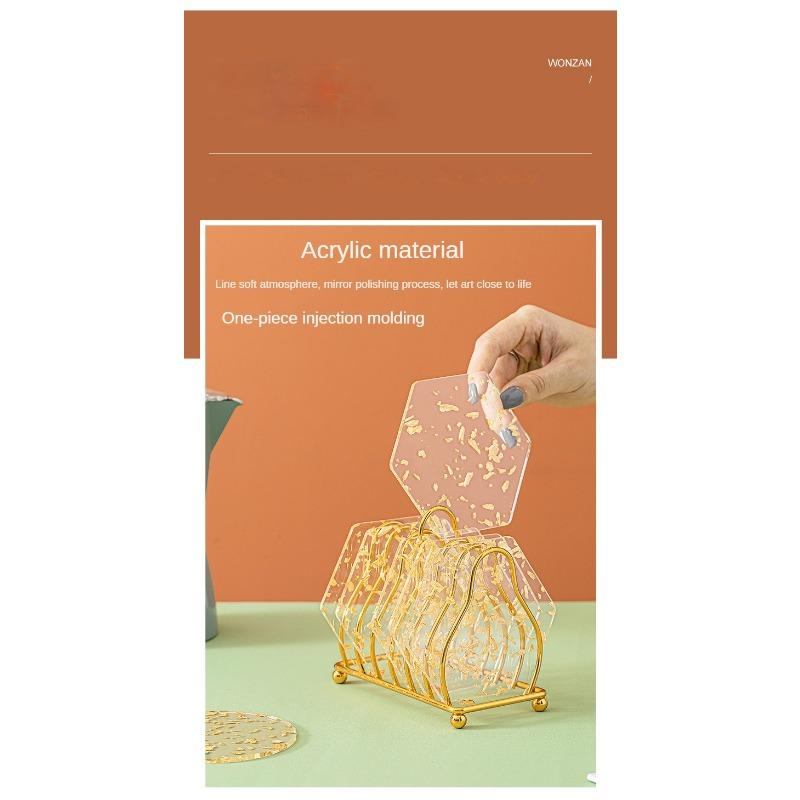 Acrylic Coaster Tea Cup Gold Foil Ins Same Creative Resin Table Mat Waterproof Heat-Resistant Mat Style Nordic Style