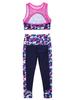 2Pcs Elastic Waistband Long Leggings Pants + Sleeveless Mesh Racer Back Tanks Tops Digital Print Gym Dancewear Outfit