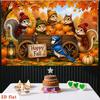 2D Plane, a Fall-themed Banner, Featuring a Wooden Carriage and Cartoon Squirrels