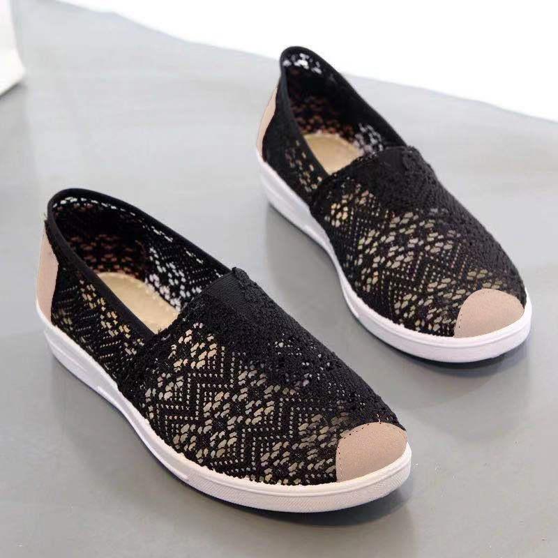 Sommer neue Stoffschuhe Damen flache Mesh hohle Fischer Schuhe Sandalen Damen Mesh Schuhe Einschlupfschuhe