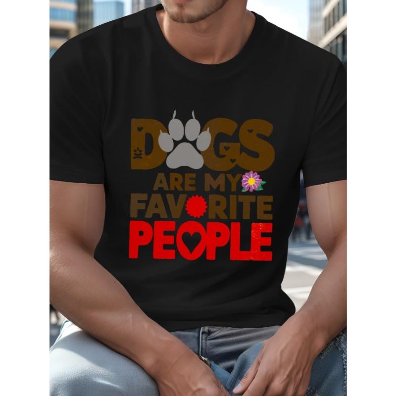 European Size Plus Size Men's Cotton T-Shirt with Dogs Graphic - Casual Crew Neck Top with Slight Stretch, Geometric-Pattern, Knit Fabric for Summer
