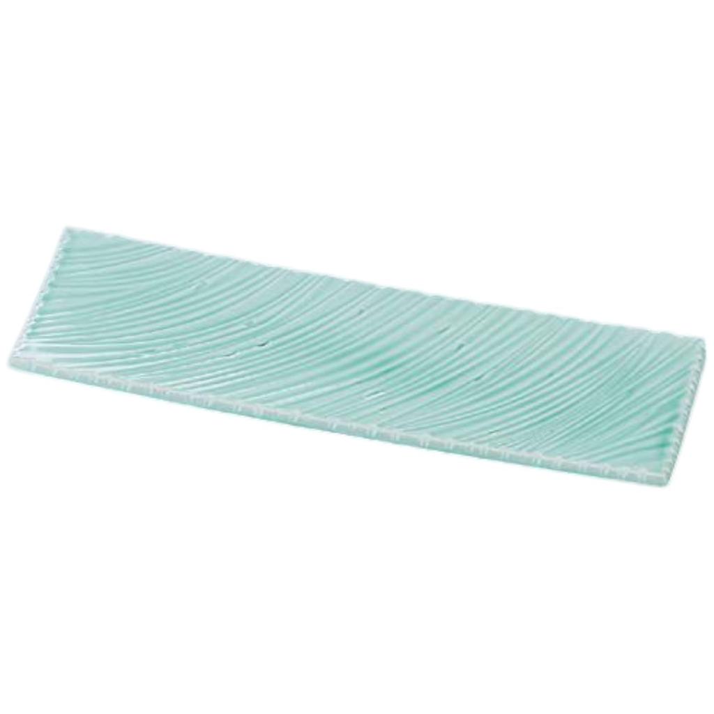 Premium Nigiri Sushi Shinogi Wave Carved Plate with Deep Sea Celadon Made in Japan J-Kitchens Plate, 34cm, Lacquer, Shatter-Resistant,