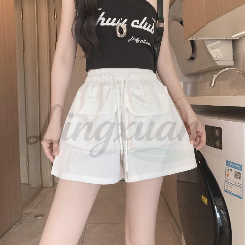 

2026 Stylish High-Waist Cargo Shorts: Large Pockets, Summer Casual, Versatile Sports Shorts for Petite Medium покинуть белый