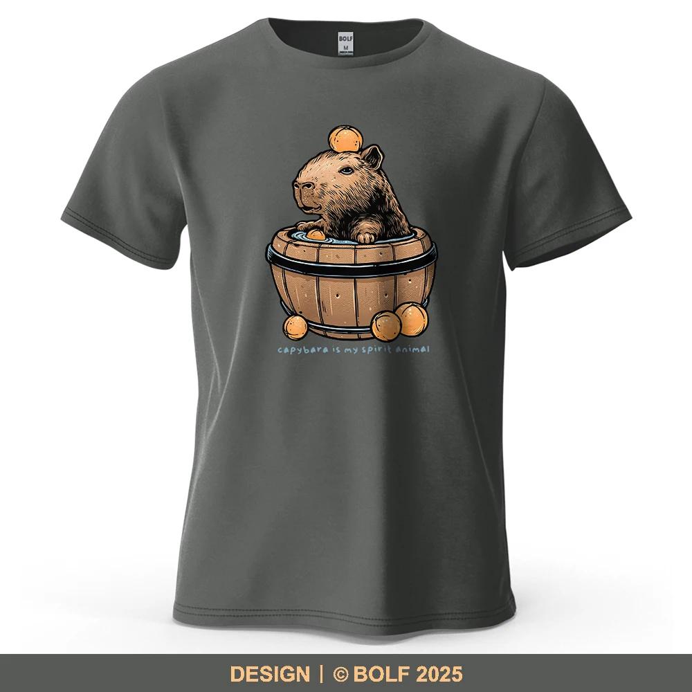 Capybara in Barrel Artoonish Printed Men's T-Shirt 100% Cotton Oversized Whimsical Graphic Tees Tops Tees Streetwear