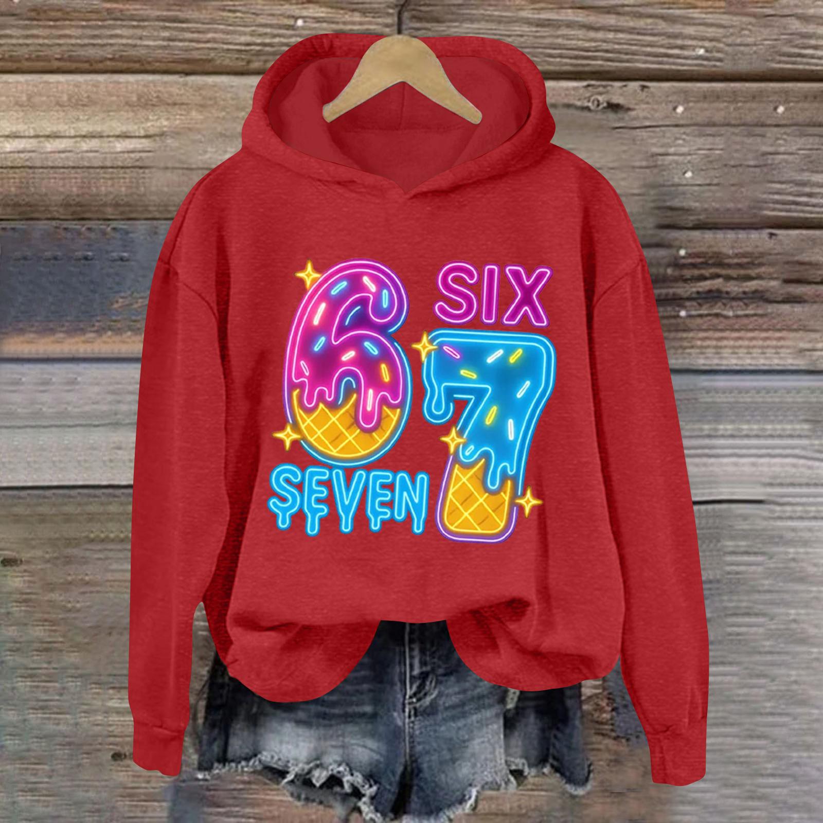 

Жіночий модний повсякденний світшот з капюшоном з довгим рукавом з принтом L червоний