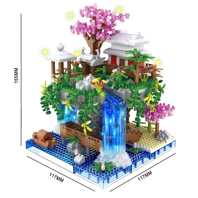 

Творческий пруд с цветком персика, замок сакуры, дом на дереве, набор с видом на город, модель DIY, строительные блоки, кирпичи, игрушки для детей, подарок для взрослых