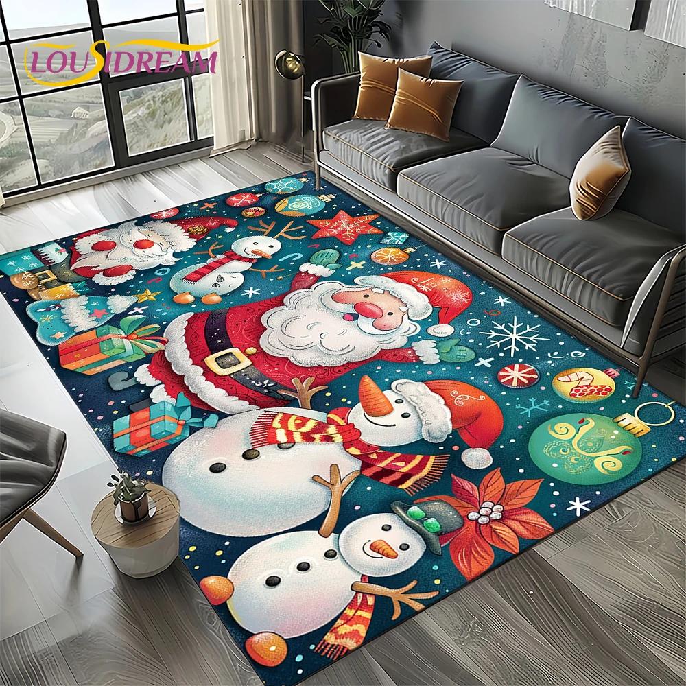 2025 Merry Christmas Tree Santa Claus,New Year Fairy Tale Gift Carpet Rug for Home Bedroom Sofa Doormat Decor,Non-slip Floor Mat