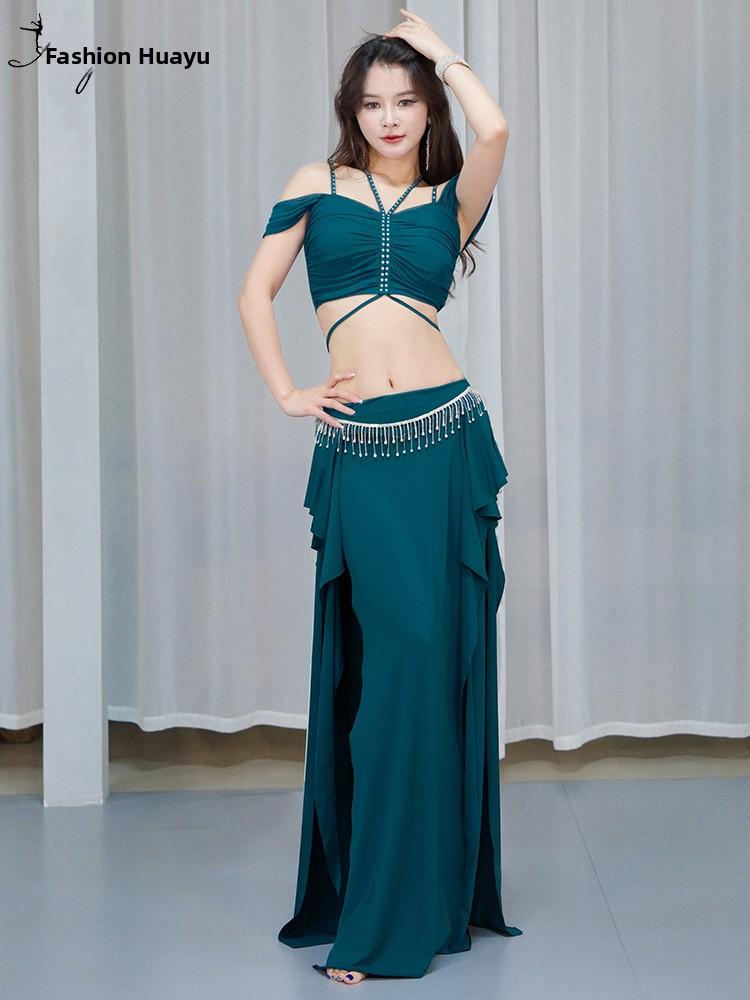 Sexy Belly Dance Costume 2026 New Square Collar Eastern Dance Elegant Practice Suit Long Split Skirt Set Women's Cotton Polye...