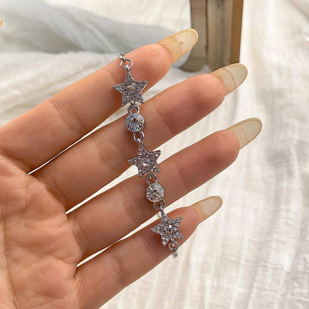 Simple Temperament Diamond-Encrusted Snowflake Bracelet, Personalized Versatile Geometric Star-Shaped Adjustable Jewelry