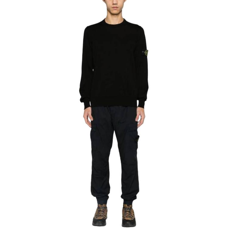 Stone Island Regular Fit Logo Patch Sweater Black Men Tops 8015540B2-A0029