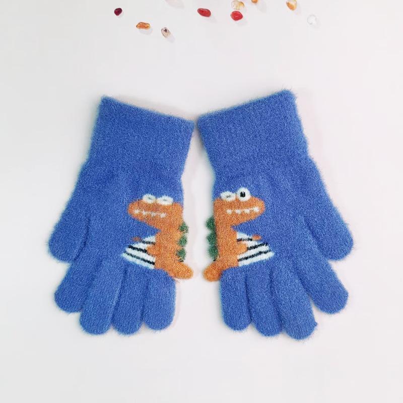 4-8 Year Old Winter Children's Thick Knitted Gloves Cartoon Dinosaur Warm Plush Children's Winter Children's Finger Gloves