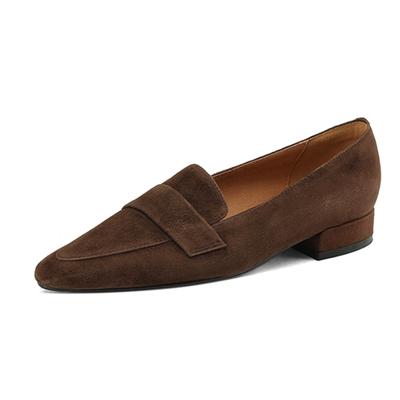 Sheep Suede Pointed Toe Low Heels Spring Shoes Loafers Slip On Big Size 43 Leisure Women Pumps