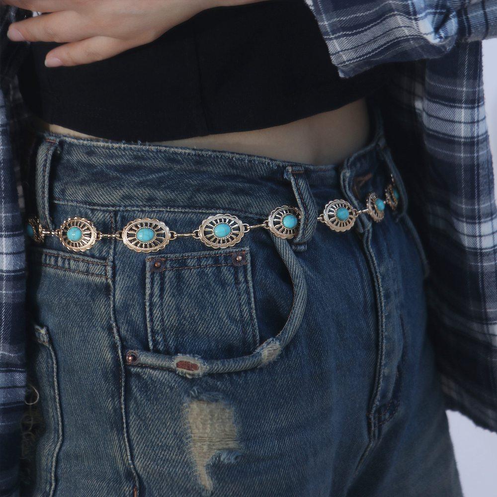 Body Chain Turquoise Dress Accessories Metal Belt Women Waist Chain Ethnic Style Bohemian Belts