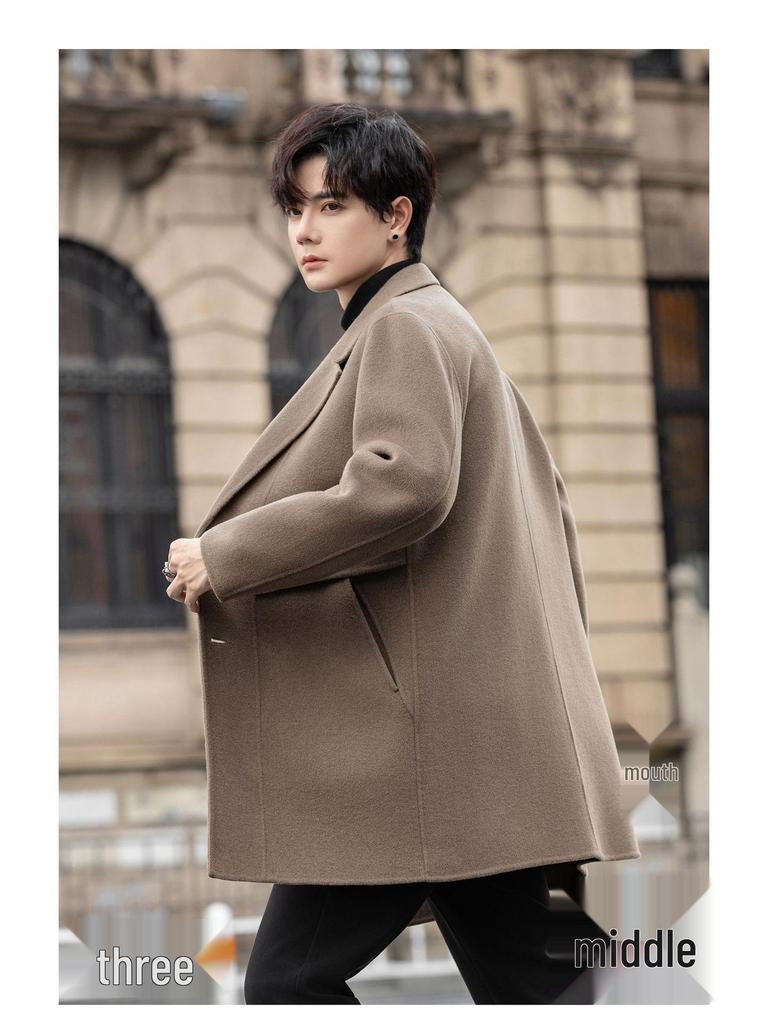 Men's AZ6645 Double-Sided Wool Coat, Mid-Length Korean Style, High-End Suit Jacket for Autumn/Winter 2025