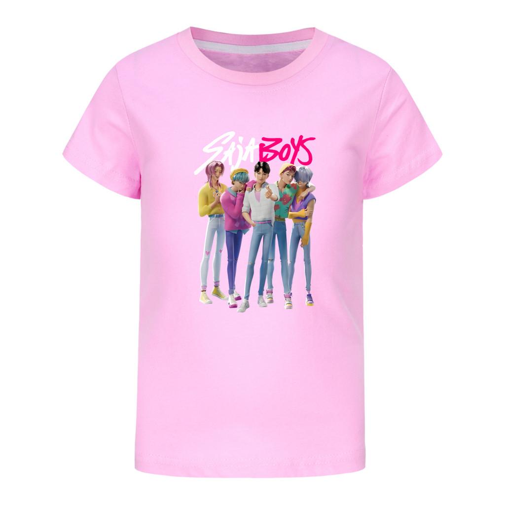4986 Kids Girls Boys Sajaboys Rumi Mira Zoey Print Casual Cotton Short Sleeves T-Shirt