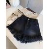 Tassel Fringed Denim Shorts for Women High Waist Thin Wide Leg A-line Half Pants Solid Color Sexy Style Ladies' Clothing