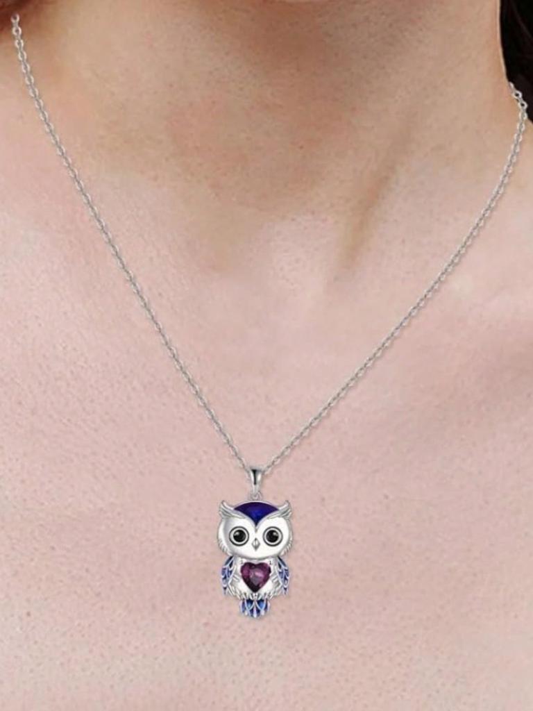 1pc Creative Exquisite Owl Pendant Necklace, Crystal Heart & Sea Star Decorated Necklace For Women