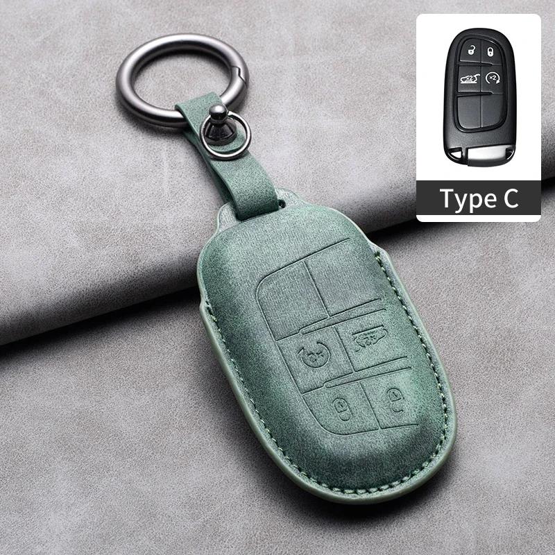 Leather Car Key Case Cover Keychain For Jeep Wrangler Commander Compass Patriot Renegade Cherokee Grand Cherokee Keyring