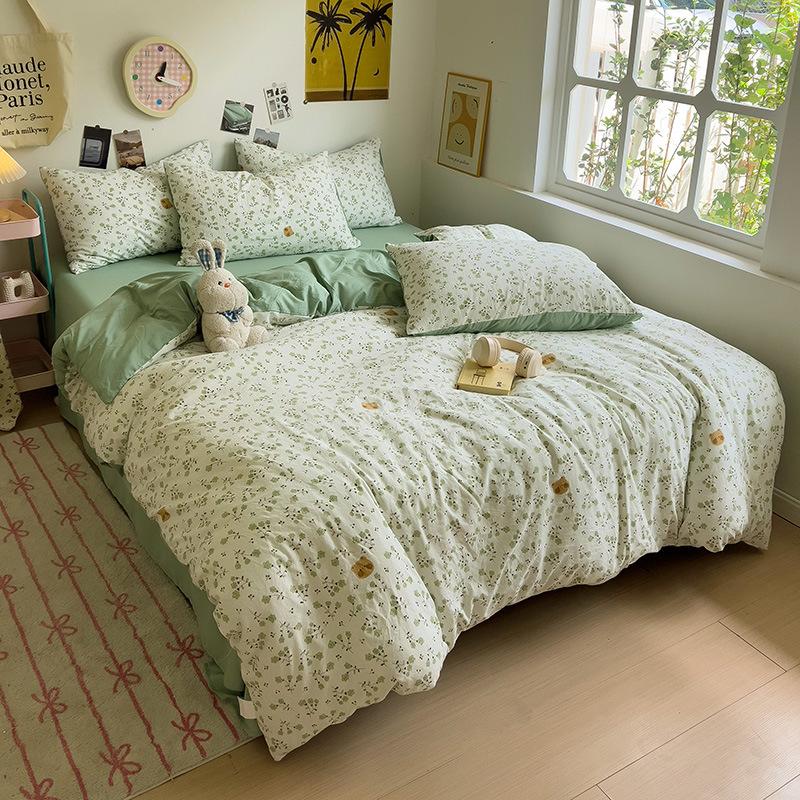 Class A Sleeping Naked, Maternal And Infant Grade Four-Piece Set, Pure Cotton Dormitory 3Pcs Set, Washed Cotton Quilt Cover, Bed Hat Model