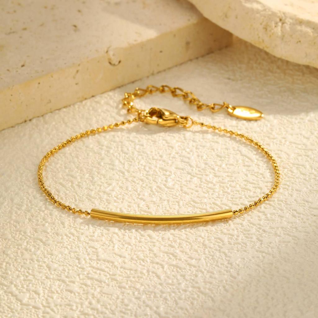 Fashion Accessories Stainless Steel Cut Bead Round Elbow Bracelet Gold Ladies Jewelry 2416