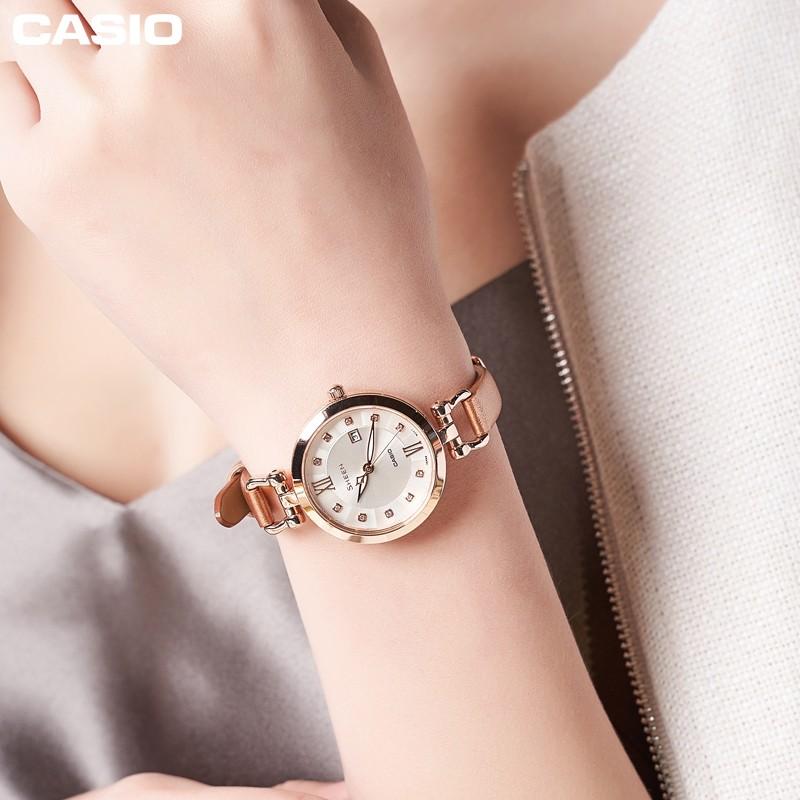 Casio SHEEN Star Internet Celebrity Versatile Date Display Waterproof Business Quartz Movement Genuine Leather Strap Japanese and SHE-4536PGL-7BUPRD