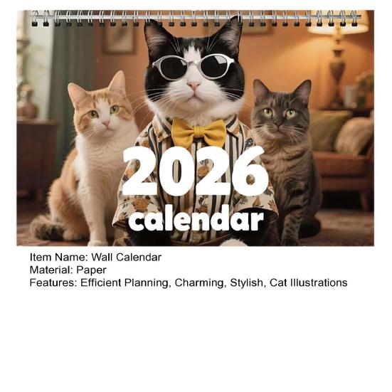 2026 Katzen Wandkalender JAN 2026 - DEZ 2026 Lustiger Monatsplaner mit Katzenkalender 12