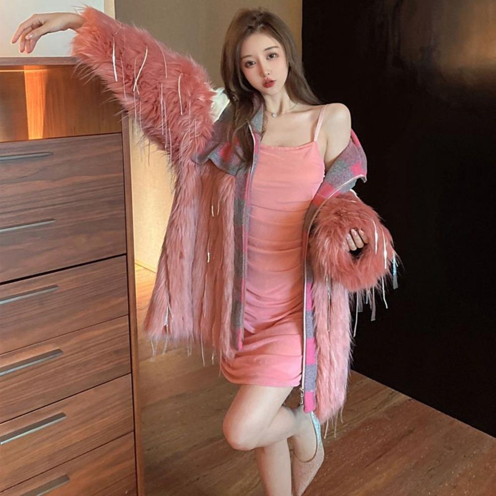 Winter New Imitation Fox Fur Imitation Raccoon Fur Plush Tassel Trendy Fur Mid-length Coat High-end Women's Clothing