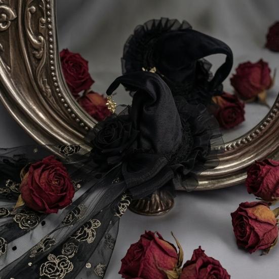 Holiday Atmosphere Props Halloween Witch Hat with Rose for Women, Gothic Vintage Mini Wizard Creative Headpiece Veil Costume, Dress Up, Masquerade