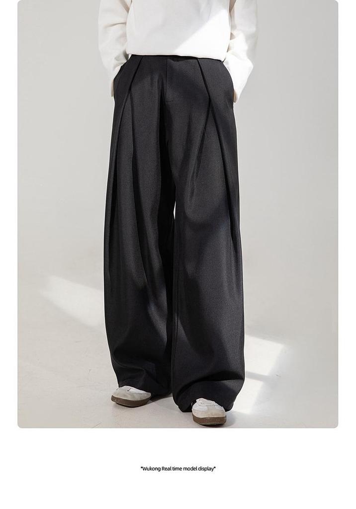 Pantalon décontracté plissé 3D style A-line Old Money pour homme – Pantalon de ville polyvalent haut de gamme pour le printemps et l'automne.