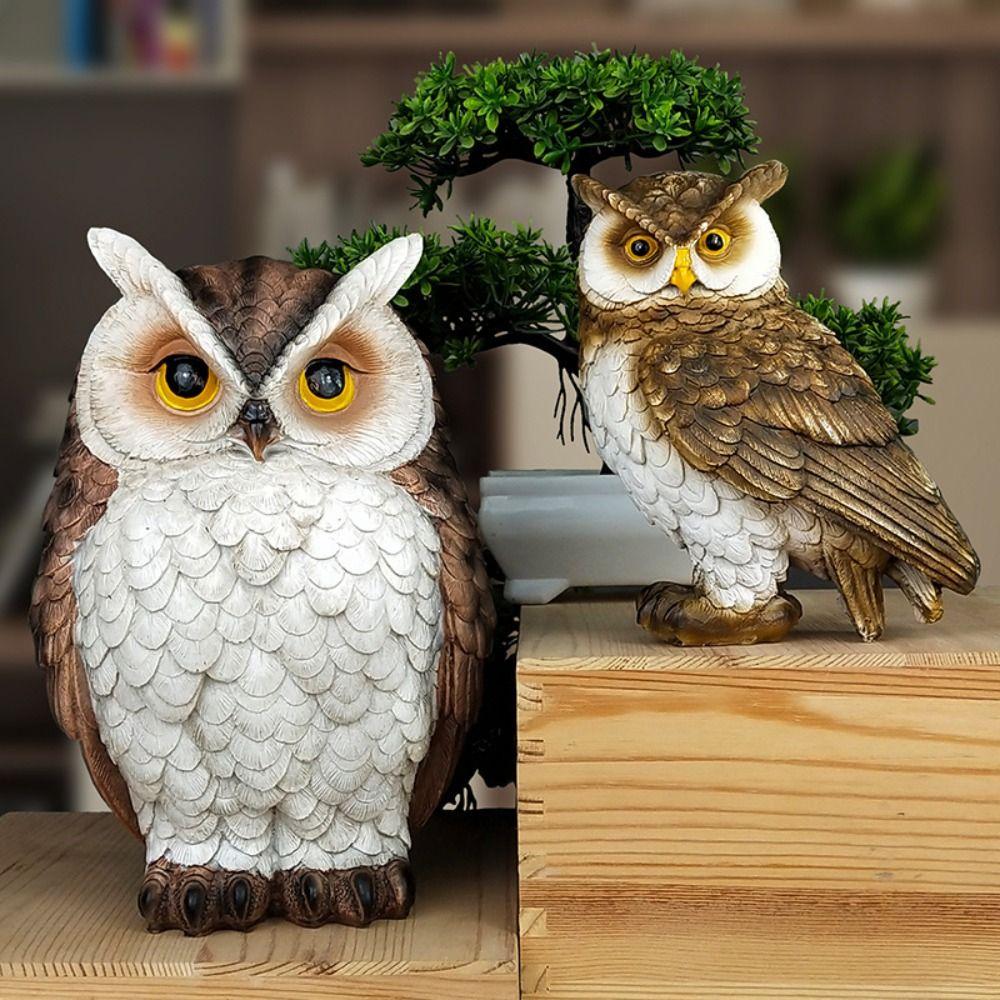 Simulated Owl Statue Resin Bird Miniature Figurine Micro Landscape Animal Sculpture  Home