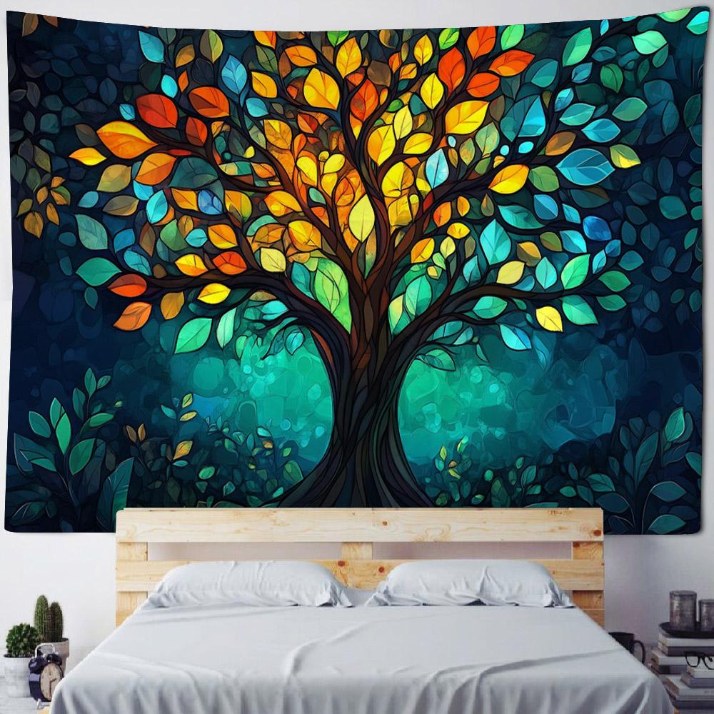 Tree of Life Tapestry Wall Hanging Room Decoration Aesthetics Yoga Mat Starry Sky Landscape Home Mural Decoration Altar Cloth