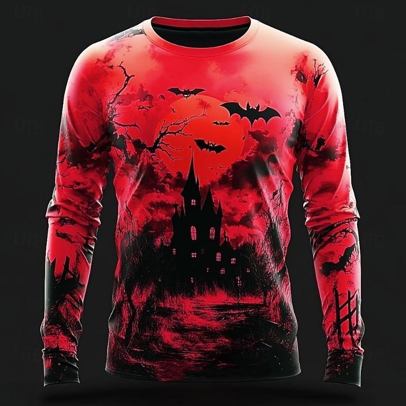 Men Long Sleeve T‑Shirt Rainbow Sugar Skull Mandala Galaxy Print Crew Neck Day Of The Dead Street Tops