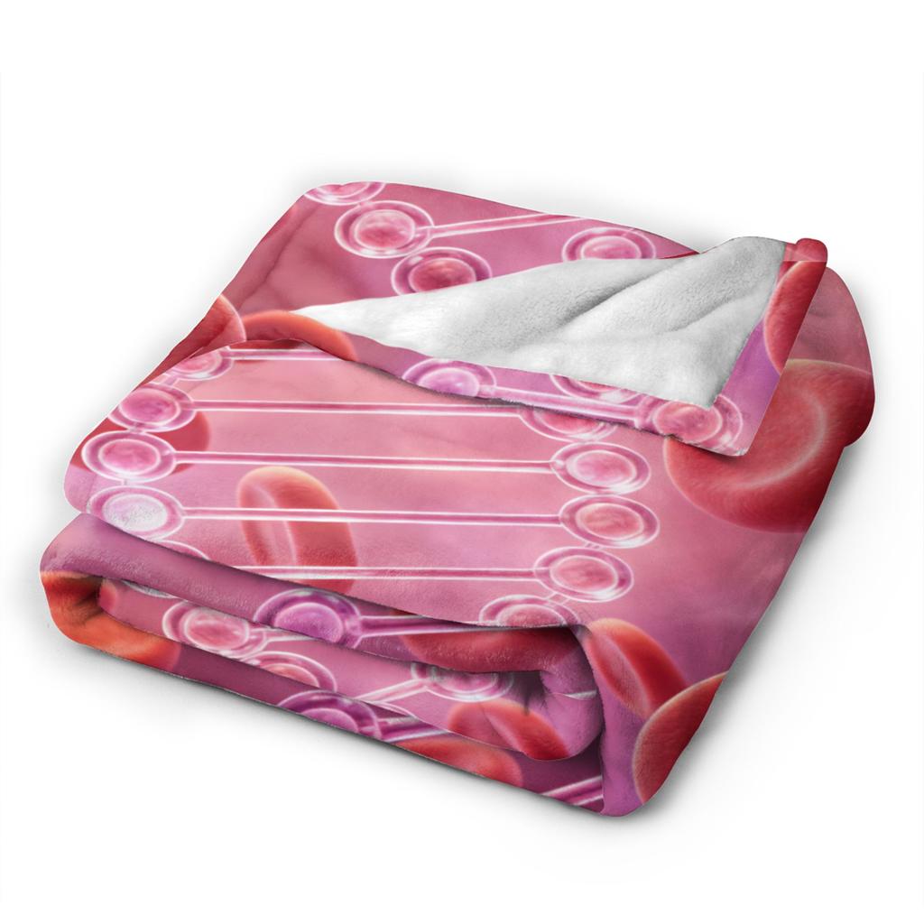 Pink Dna Strand With Red Blood Cells Science Warm Soft Blanket Office Plush Throw Blanket Chair Flannel Bedspread Sofa Bed Cover